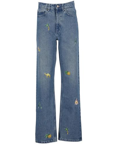 Casablancabrand Jeans in cotone blu con dettagli ricamati