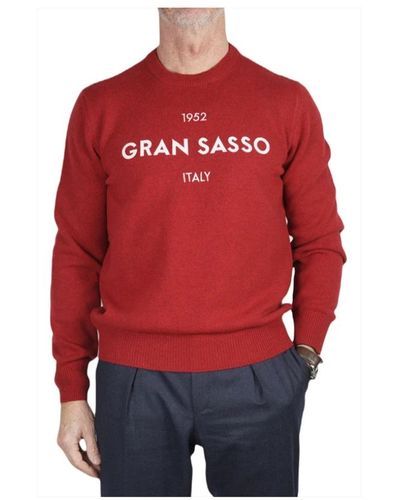 Gran Sasso Maglione in lana geelong rosso con logo