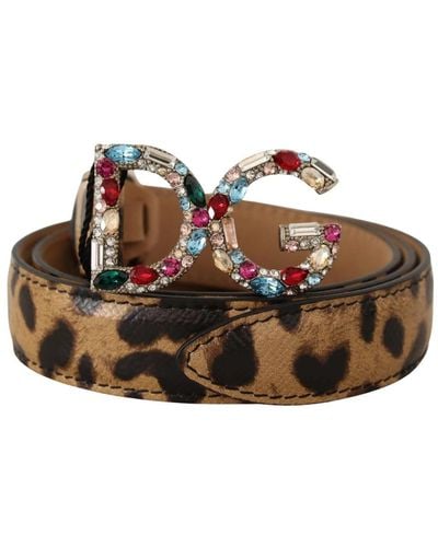 Dolce & Gabbana Brown Leopard Leather Dg Crystals Buckle Belt