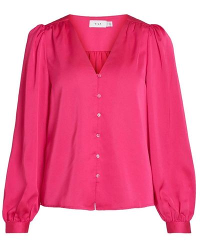 Vila Blusa mujer fucsia cuello en v - Rosa