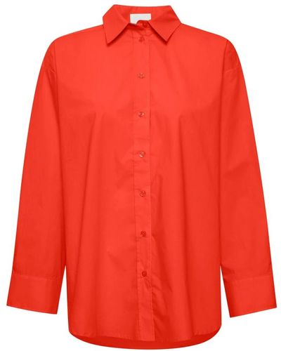 Part Two Blusa de camisa atemporal y sofisticada es - Rojo