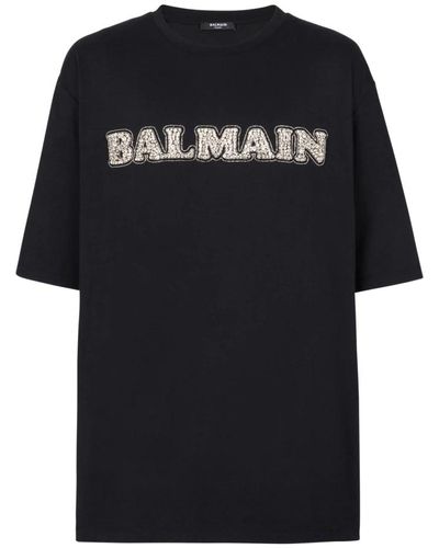 Balmain Besticktes retro-t-shirt - Schwarz