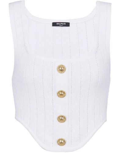 Balmain Buttoned knitted corset top - Bianco