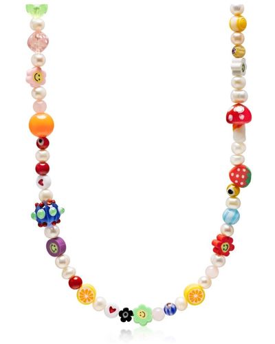 Nialaya Men's fruity pearl choker with assorted beads - Rosso