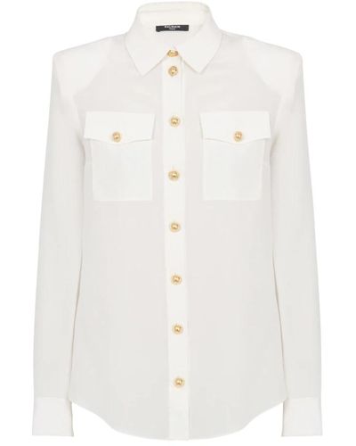 Balmain Crepe-shirt mit goldenen knöpfen - Weiß