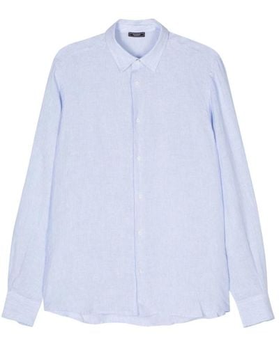 Peserico Blau/weiß gestreiftes leinenhemd