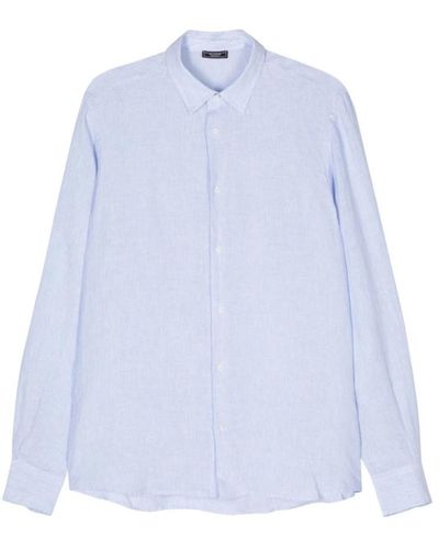 Peserico Camicia a righe in lino blu/bianco