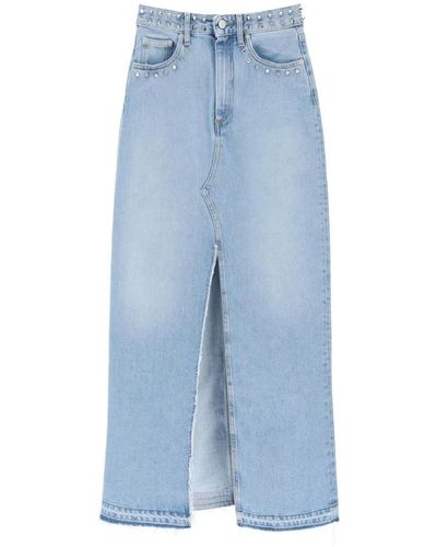 Alessandra Rich Langer jeansrock mit nieten - Blau