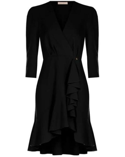 Rinascimento Kurzes kleid mit rüschen, v-ausschnitt, asymmetrisch - Schwarz