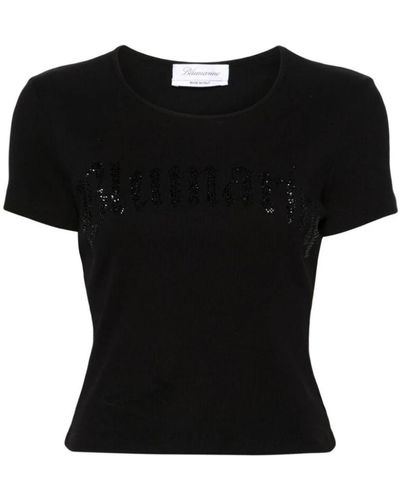 Blumarine Camiseta negra con pedrería - Negro