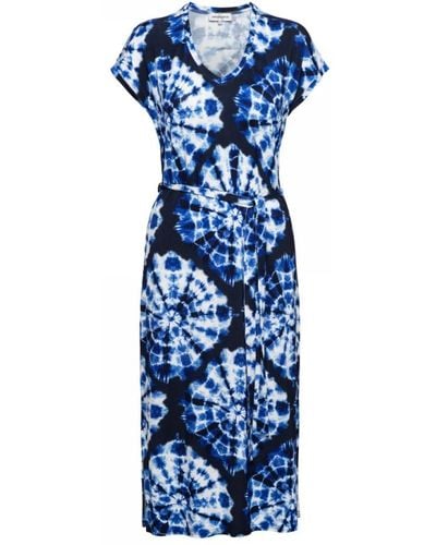 &Co Woman Tie-dye v-ausschnitt kleid mit gürtel &co - Blau