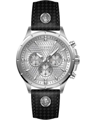 Versus Cronografo cinturino in pelle acciaio orologio - Metallizzato