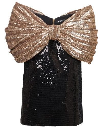 Balmain Sequinned dress with oversized bow - Nero