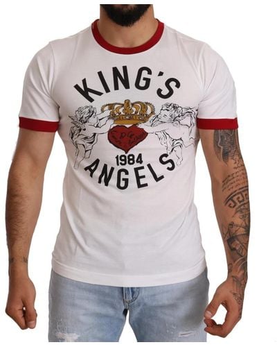 Dolce & Gabbana Weißes Baumwoll-T-Shirt mit Kings Angels-Print