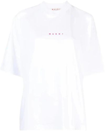 Marni T-shirt in cotone bianco latte con stampa del logo