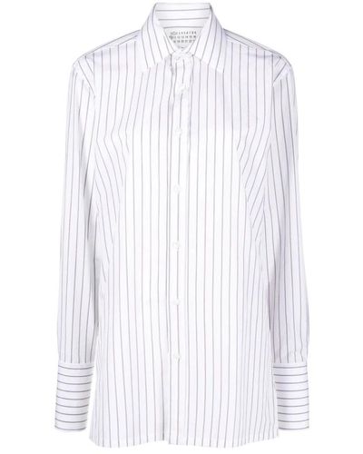Maison Margiela Camisa de algodón a rayas con cuello clásico - Blanco