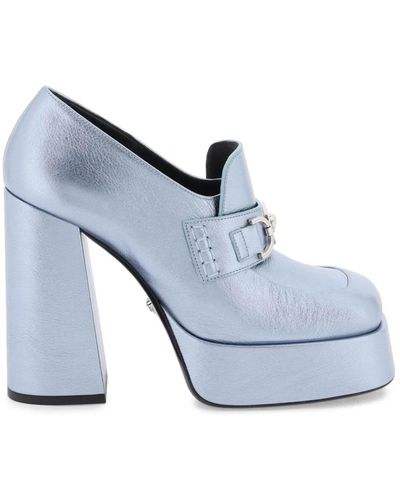 Versace Zapatos de tacón de cuero metálico medusa 95 - Azul