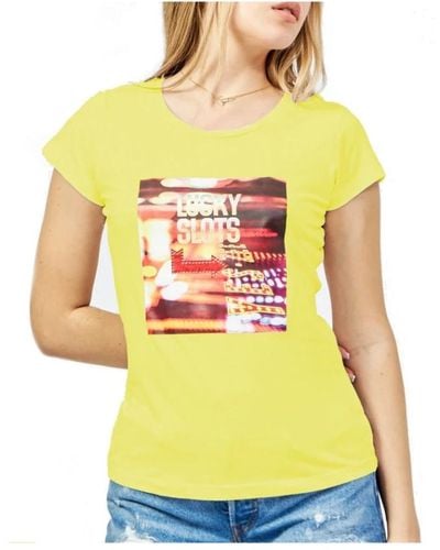 Yes-Zee T-shirt in cotone con girocollo e stampa - Giallo