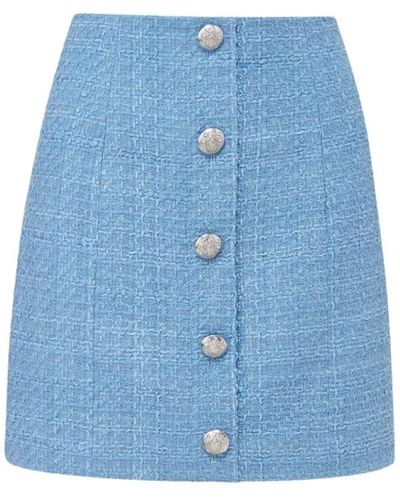 Veronica Beard Falda lápiz de tweed azul con botones crest