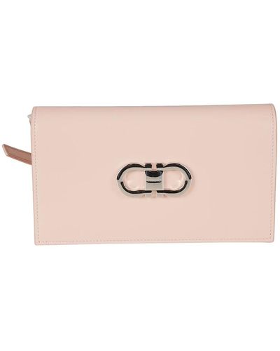 Ferragamo Flache mini tasche aus schwarzem leder - Pink