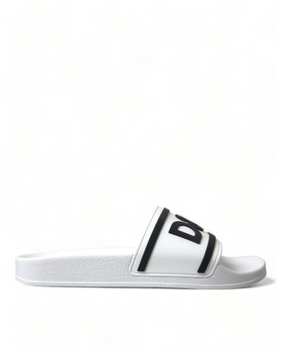 Dolce & Gabbana Slides in gomma bianche con stampa logo - Bianco