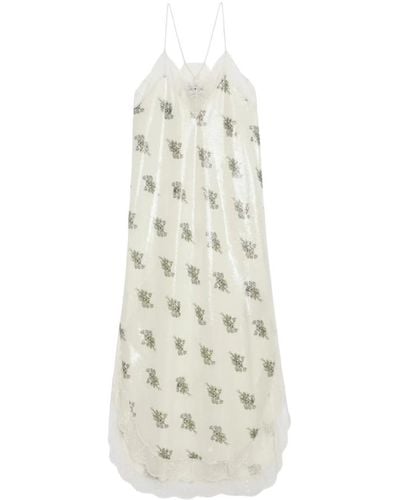 Zadig & Voltaire Floral-print Lace-trim Woven Maxi Slip Dress - White