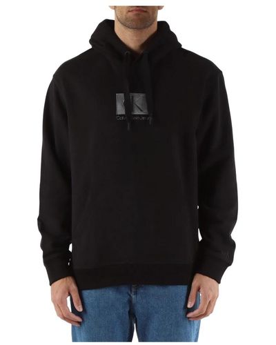 Calvin Klein Kapuzen-sweatshirt aus baumwolle mit gesticktem logo - Schwarz