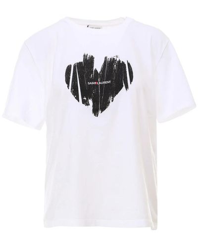 Saint Laurent Camiseta de algodón con estampado de logo - Blanco
