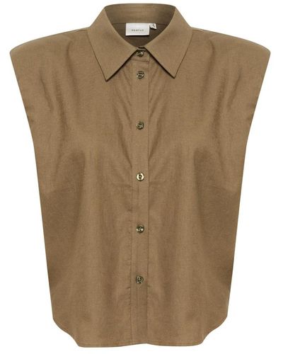 Gestuz Camicia blusa in lino grigio pietra - Marrone