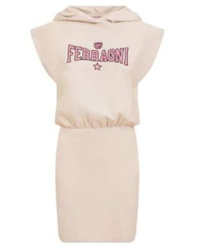 Chiara Ferragni Chiara ferragni abito corto panna in cotone con cappuccio e logo ferragni stampato rosa - m
