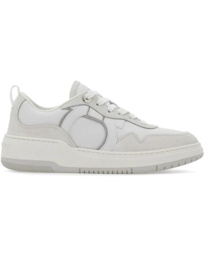 Ferragamo Weiße sneakers mit gancini print logo - Grau
