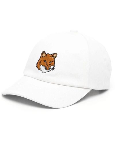 Maison Kitsuné Cappello in cotone bianco con grande fox head
