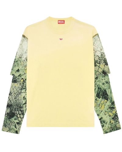 DIESEL Mehrlagiges t-shirt mit grafischen ärmeln - Gelb