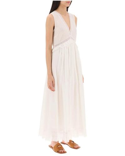 See By Chloé Vestido largo de voile de algodón con inserciones de encaje - Blanco