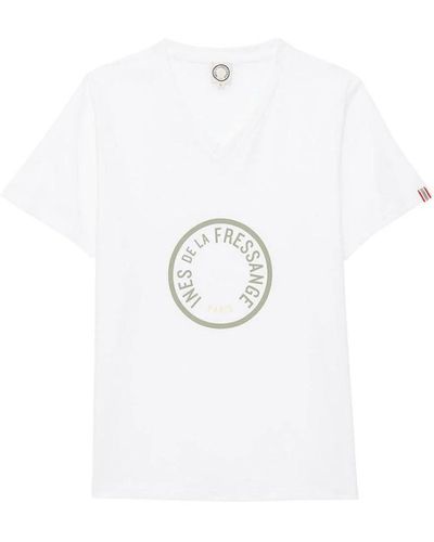 Ines De La Fressange Paris T-shirt verde con scollo a v e logo - Bianco
