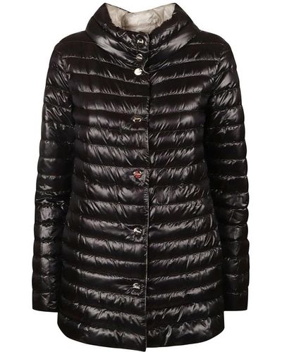 Herno Classic Mid-Length Buttoned Padded Jacket - Black