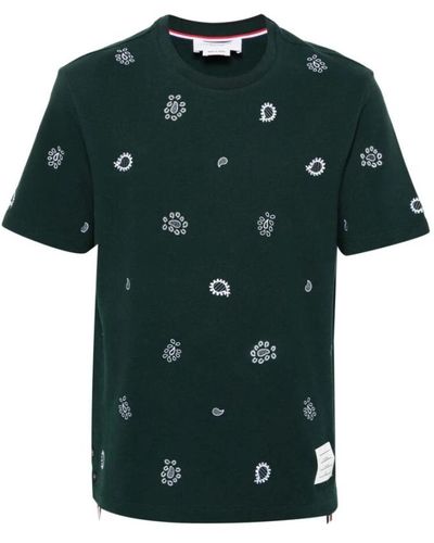 Thom Browne T-shirt verde con ricamo logo
