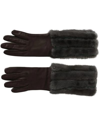 Dolce & Gabbana Bruine Lederen Handschoenen Met Halflange Mouwen - Meerkleurig