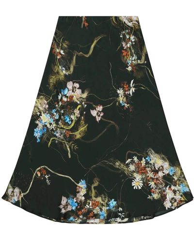 Munthe Hermosa falda de seda con estampado floral - Verde