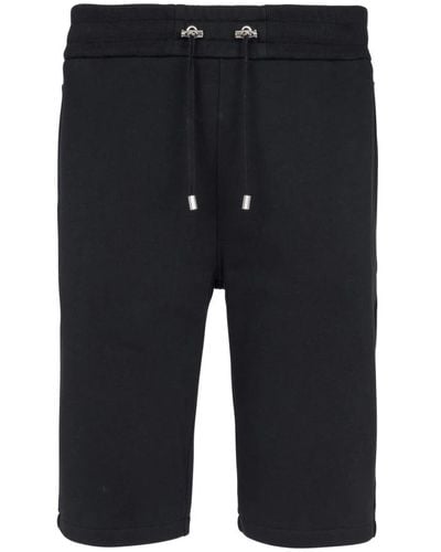 Balmain Shorts in cotone con logo paris floccato - Blu