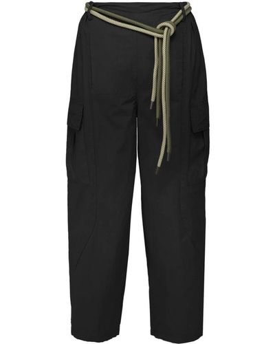 Bomboogie Pantaloni cargo balloon fit con cintura in corda bicolore - Nero