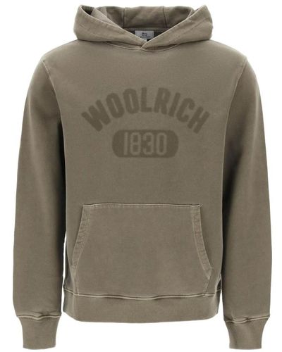Woolrich Vintage look hoodie with logo print and - Grigio