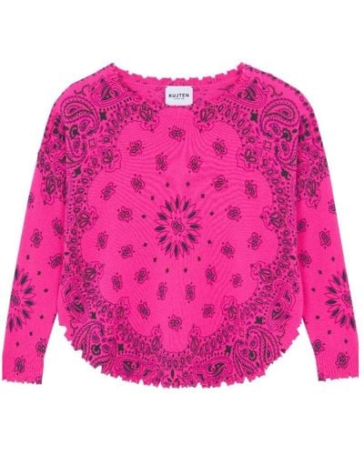 Kujten Neon rose cashmere bandana sweater - Pink