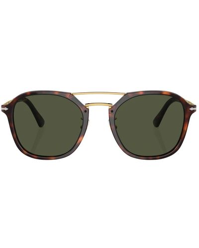 Persol Quadratische havana sonnenbrille mit grünen gläsern - Braun