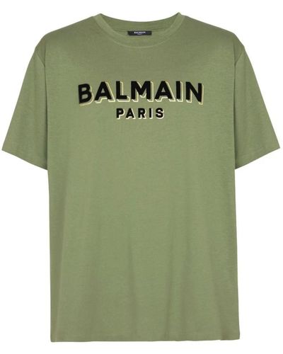 Balmain Beflocktes T-Shirt - Grün