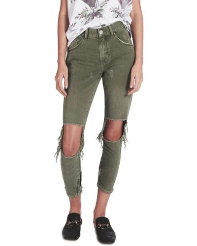 One Teaspoon Jeans skinny in denim con dettagli usati - Verde