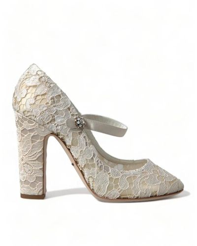 Dolce & Gabbana Elegante blockabsatz sandalen cremeweiß