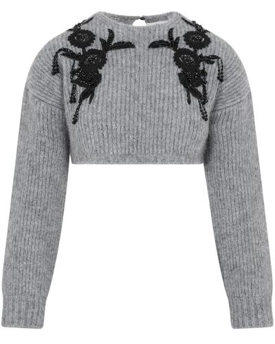 Erdem Cropped long sleeve knit sweater - Grigio