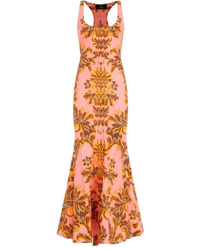 Etro Print Pink Cotton Long Dress - Orange