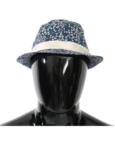 Dolce & Gabbana Cappello Fedora con stampa fiocco in cotone bianco blu - Nero